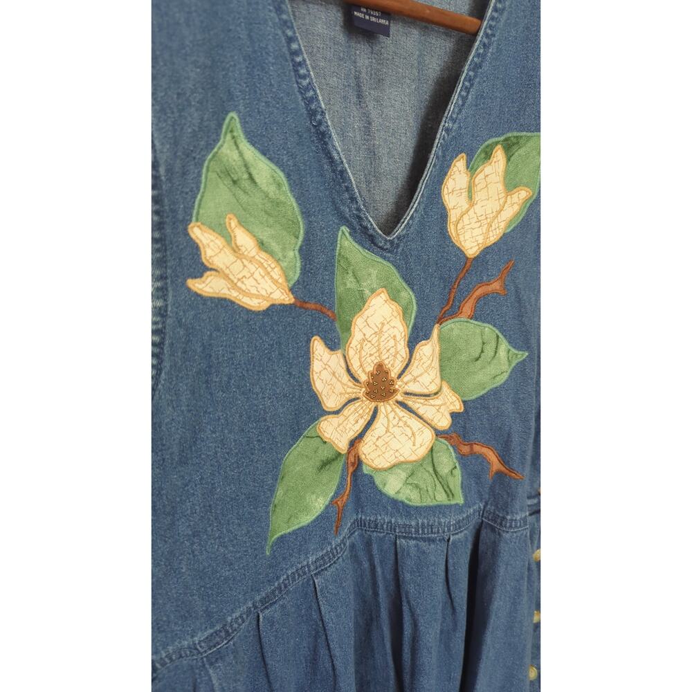 Vintage Blue J. Floral Denim Sleeve Midi Dress - Picture 2 of 5